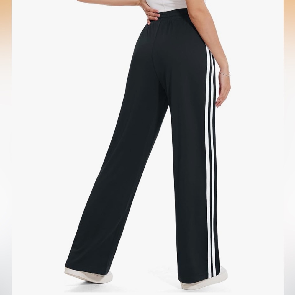 Wide-Leg Black Track Pants with White Side Stripes - Picture 3 of 7